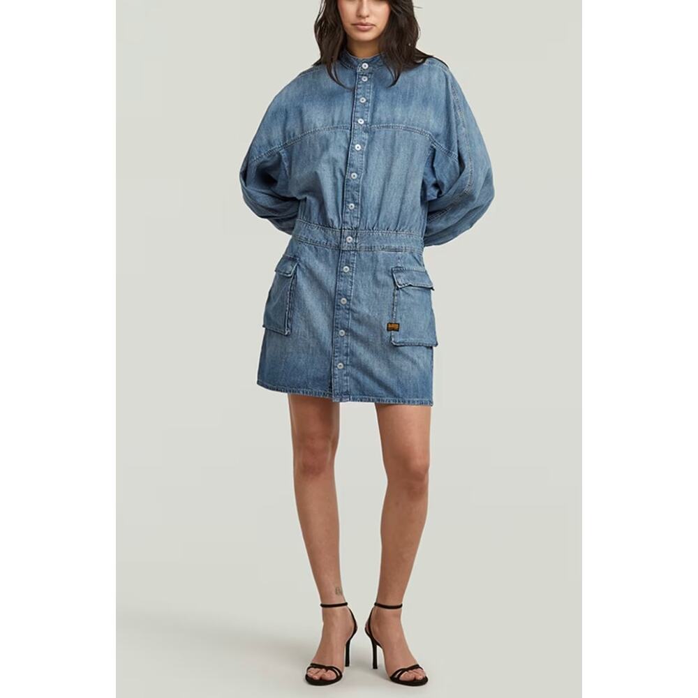 G-Star RAW Women's Macro Balloon Mini Dress Blue Denim Sz Medium NWT Lightweight